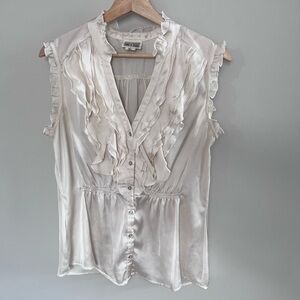 Vintage Y2K Converse Ivory Silk Ruffle-Front Sleeveless Blouse – Elegant Top